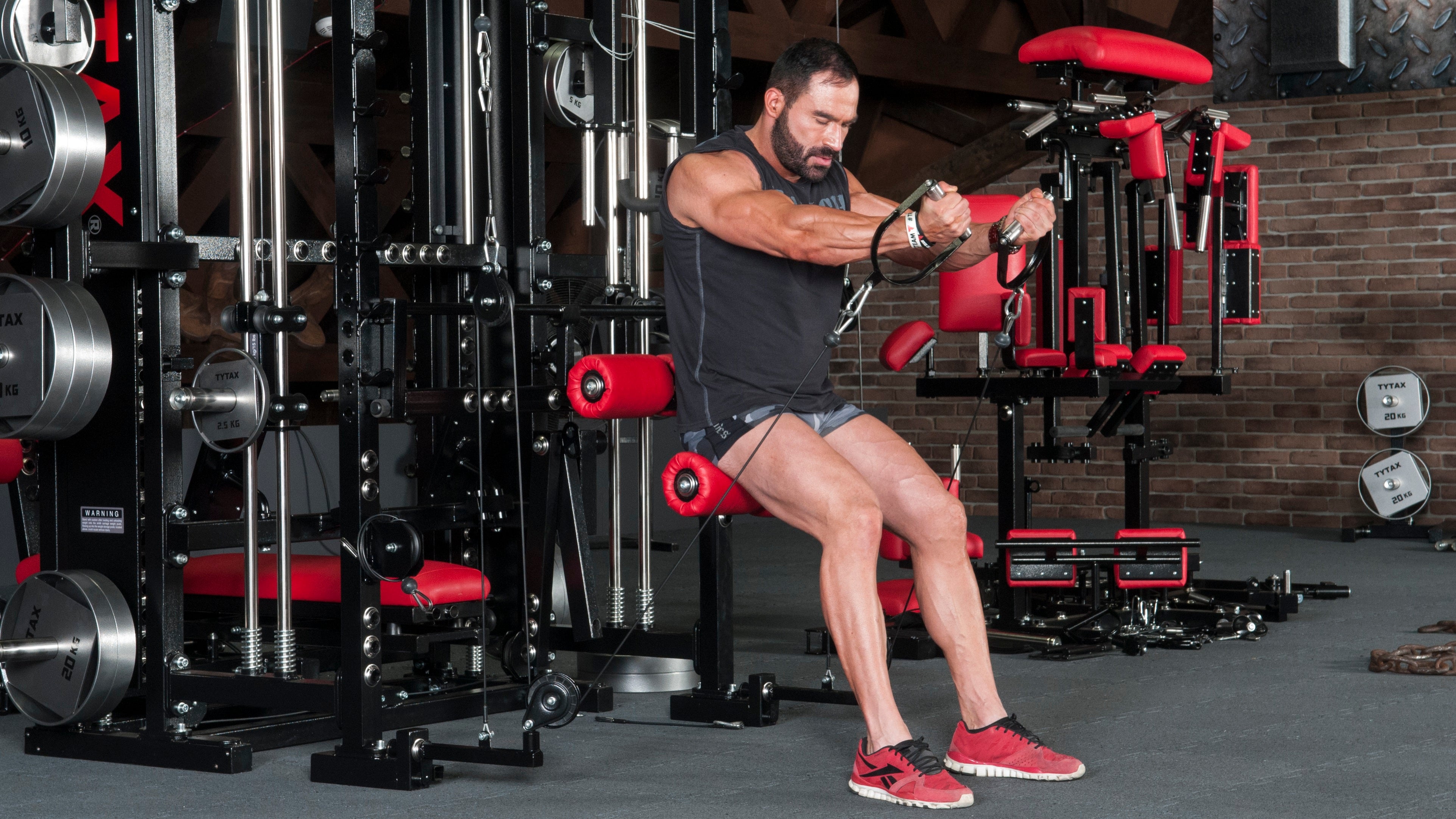 Seated Cable Reverse Grip Front Raise (Stirrups)